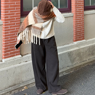 阿瑞家 融合解构美学 醋酸羊毛混纺垂顺显瘦立体剪裁松紧腰奶奶裤