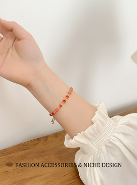 爆款镶钻红色圆形锆石手链饰品个