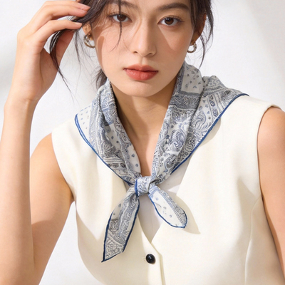 白色腰果花纯棉53小方巾丝巾日系碎花文艺复古装饰发带领巾头巾