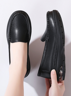 大码42小码33气垫护士鞋女软底真皮透气不累脚防滑医院黑色工作鞋