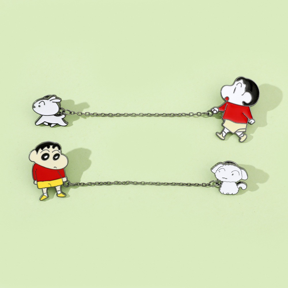 卡通可爱小新牵小白胸针时尚ins潮日系金属链条徽章个性包包配饰