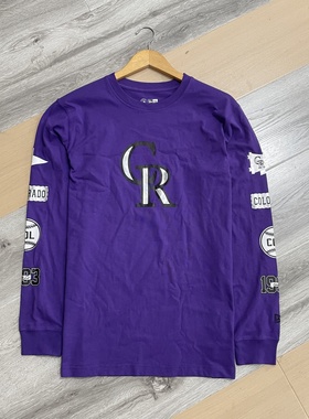 外贸尾货 北美NE联名美国棒球紫色洛基队纯棉长袖 烫银印花LOGOt