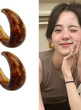 美拉德琥珀色大圈耳环2025新款耳圈高级感耳饰欧美轻奢复古耳钉女