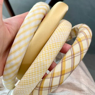 黄色甜美复古格纹发箍女生高级感格子头箍高颅顶春夏新款条纹发饰