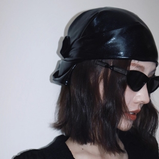 复古辣妹风黑色pu皮质包头头巾女夏季 复古y2k方巾裹胸嘻哈发带女