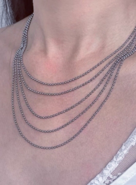 中古感复古气质圆球叠戴项链高级感百搭银色多层几何小众锁骨链女