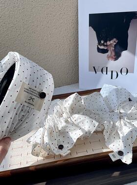 白色波点宽边发箍女高颅顶半扎发大肠发圈低马尾方巾发绳头饰发饰