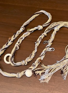 小众设计手工麻绳编织腰链散珠吊坠系带腰绳流行多功能配饰链项链