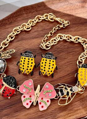 西班牙复古小众设计彩色昆虫系列项链时尚气质高级感锁骨链毛衣链