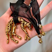 法式 复古红金珐琅豹子吊坠项链女高级感轻奢小众choker锁骨链配饰