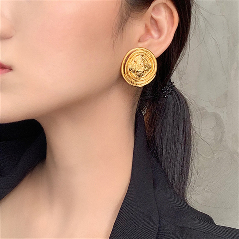 S925银针阚清子同款复古金属纽扣耳钉女时尚气质高级感耳环耳饰品
