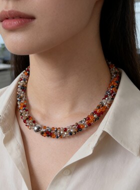 法式彩色水晶串珠choker项链女气质轻奢高级感颈链配礼服锁骨链潮