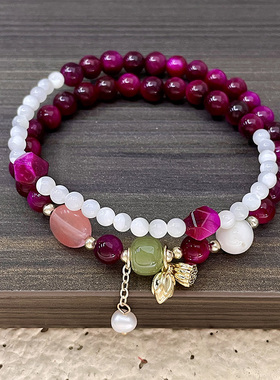 天然石搭配紫色双层叠戴圆珠手串