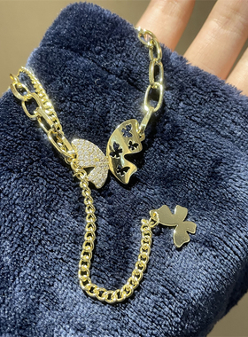 微镶锆石蝴蝶毛衣链长款女新款潮秋冬锁骨链配饰百搭小众设计项链