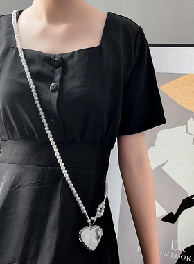 珍珠心形镜子腰带西装配饰吊坠