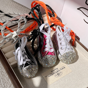 韩国创意帆布鞋吊坠项链镶嵌blingbling满钻长款绳子中性毛衣链潮