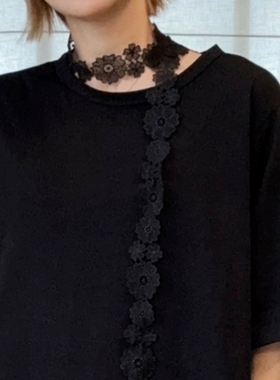 轻奢设计感气质时髦系脖领巾蕾丝绑发花边飘带长条丝巾女颈链项链