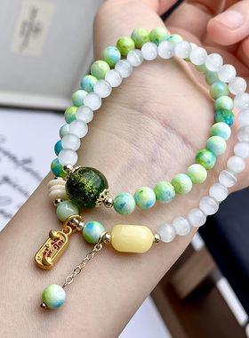 天然石绿色串珠手链精致水晶