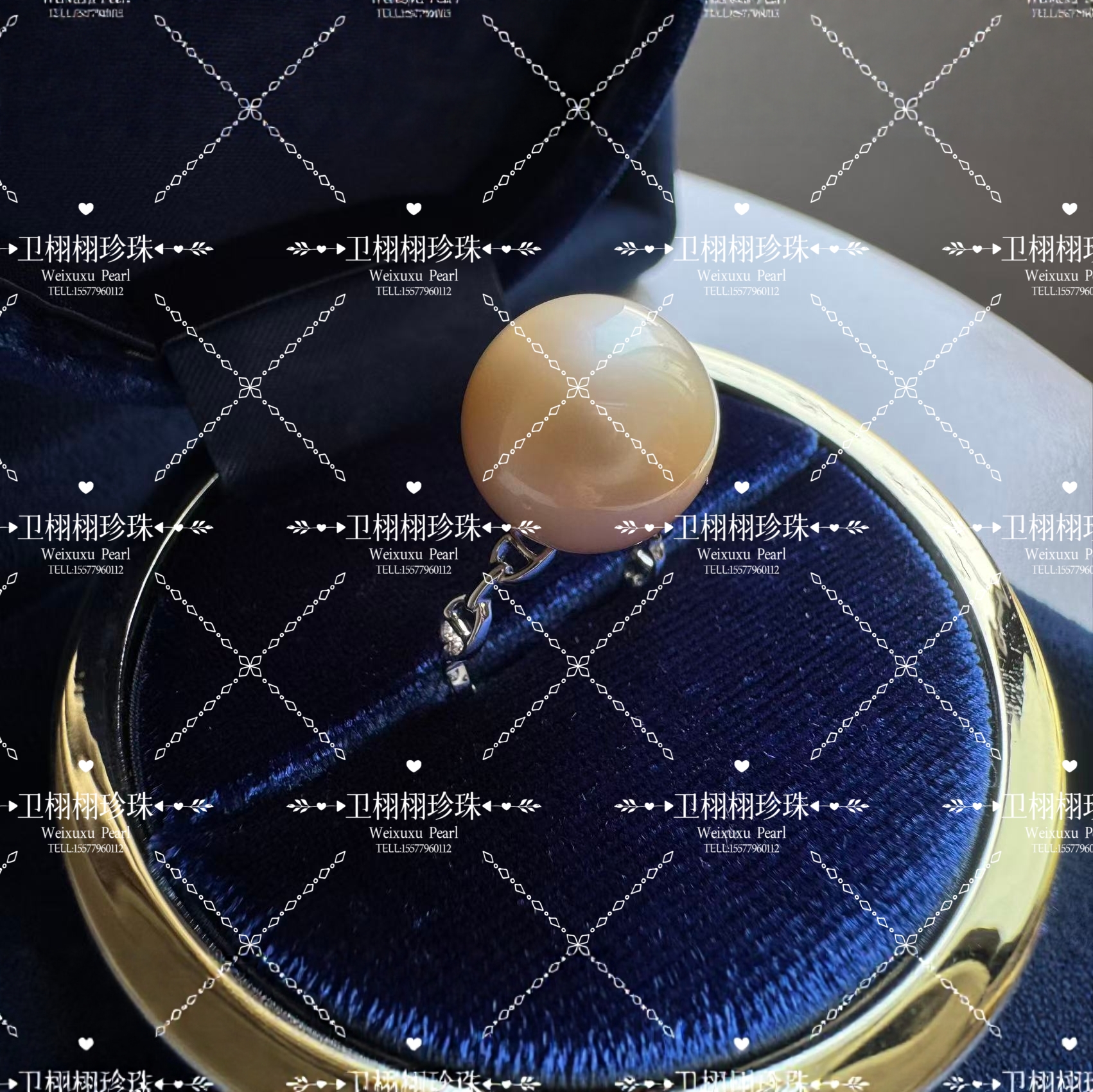 南洋金珠戒指 18K金活口戒托 （猪的鼻子）