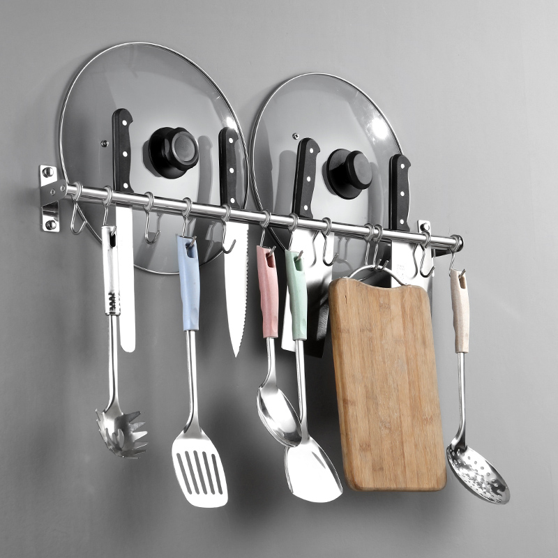 304不锈钢厨房挂钩架免打孔挂杆挂架活动挂钩多功能收纳排钩壁挂