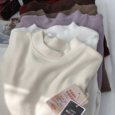 羊绒蛋白软绵双面德绒半高领打底衫女秋冬温柔纯色小个子内搭上衣