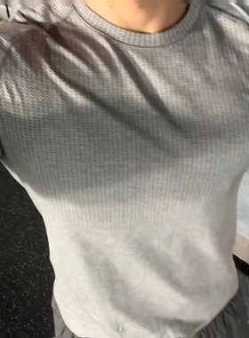 夏季美式lulu同款男无缝提花短袖银线mvt纯色速干训练健身显大T恤