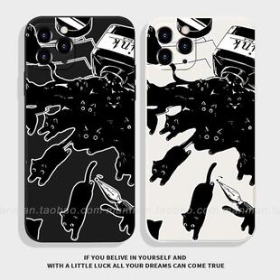 可爱墨水猫咪涂鸦适用小米14vivoS18创意华为P70苹果15promax小众OPPOReno12红米K70荣耀100一加12漫漫手机壳