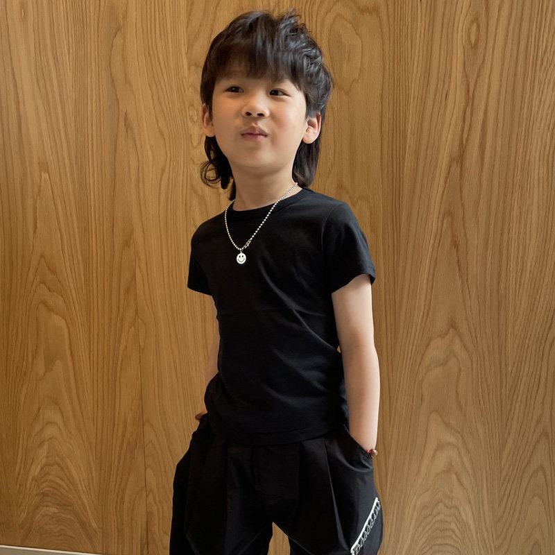 男童黑色短袖棉2025夏季新款小中童洋气百搭修身T恤圆领儿童上衣,童装/婴儿装/亲子装,T恤,淘宝优惠券,粉丝福利购,淘宝优惠卷