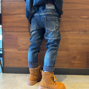 宝宝潮流男孩长裤 男童加绒牛仔裤 新品 简约百搭2025冬季 子小脚修身