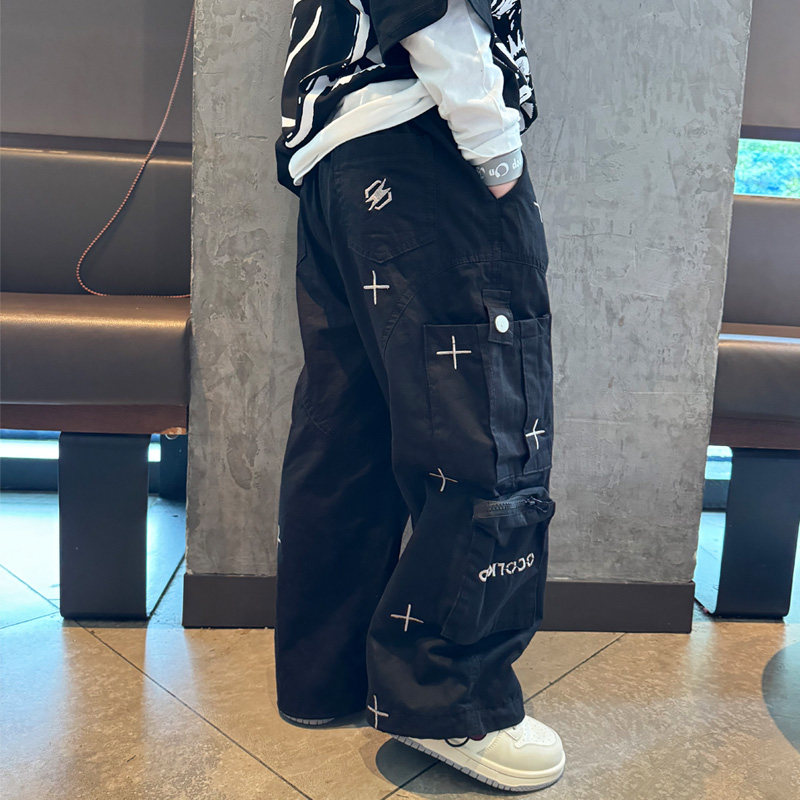 男童黑色休闲直筒工装裤子街舞穿搭港风2025初秋纯棉儿童宝宝长裤,童装/婴儿装/亲子装,裤子,淘宝优惠券,粉丝福利购,淘宝优惠卷