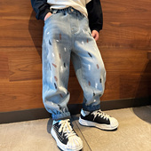 男童加绒牛仔裤 宝宝小中大儿童潮流厚长裤 子小脚浅蓝2025冬季 新款