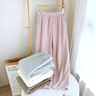 雪粒绒睡裤男女秋冬季加绒加厚暖暖裤宽松情侣珊瑚绒法兰绒家居裤