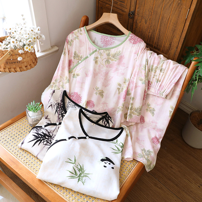 女士棉绸睡衣自带胸垫古风家居服