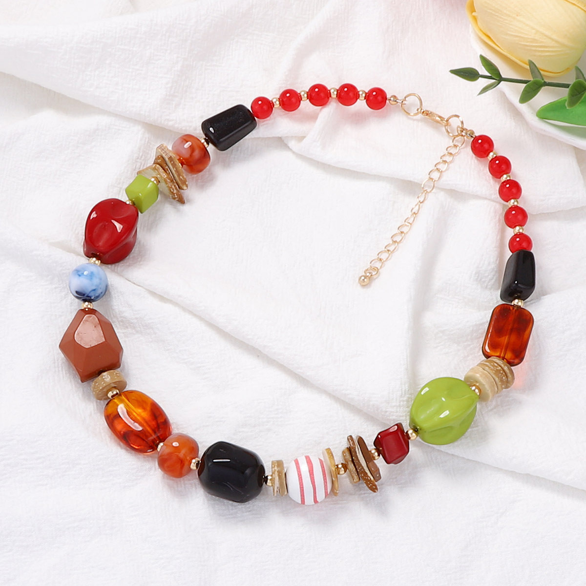 thumbnail for Stylish vintage colorful dopamine kaleidoscope necklace multi-element mix and match handmade beaded necklace accessory