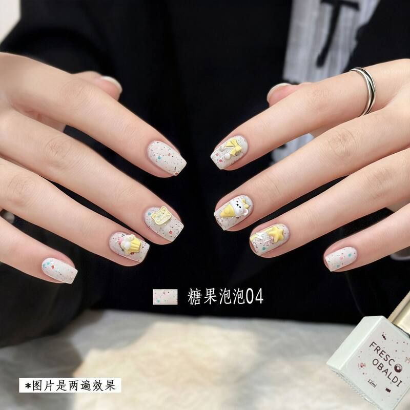 小颖美甲百搭波点甲油胶素材亮片糖果泡泡奶白