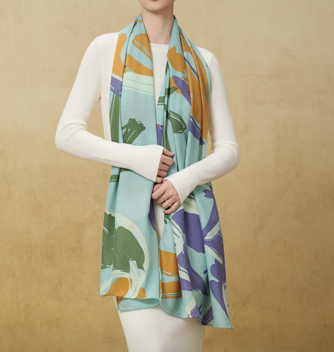 宝家单面印190*60丝羊毛大长巾特惠清仓瑕疵款大披肩围巾单面印