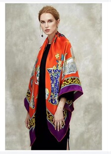 精妙瓷韵 品牌撤柜135*135大尺寸披肩 100%桑蚕丝带吊牌精品