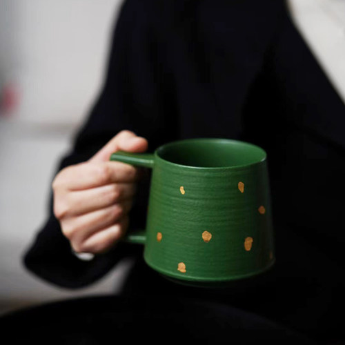 秋野家陶瓷复古带盖咖啡杯马克杯