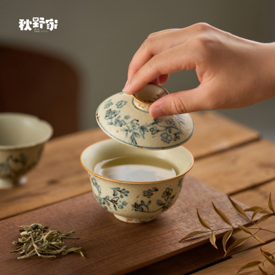 秋野家景德镇粗陶手作盖碗