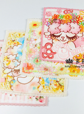 出口日本外贸毛巾 内家Liz纯棉印花全棉蕾丝边手巾手帕小方巾S4I