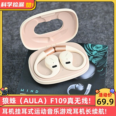 狼蛛（AULA）F109真无线电脑耳机挂耳式运动音乐游戏耳机长续航!