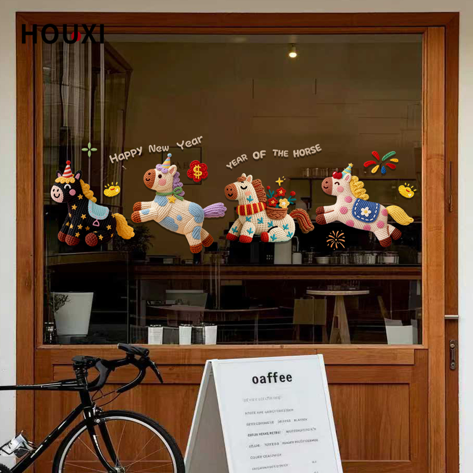 2026新年卡通小马门贴彩色仿布艺可爱装饰贴纸平面打印玻璃门窗贴,家居饰品,门贴,淘宝优惠券,粉丝福利购,淘宝优惠卷