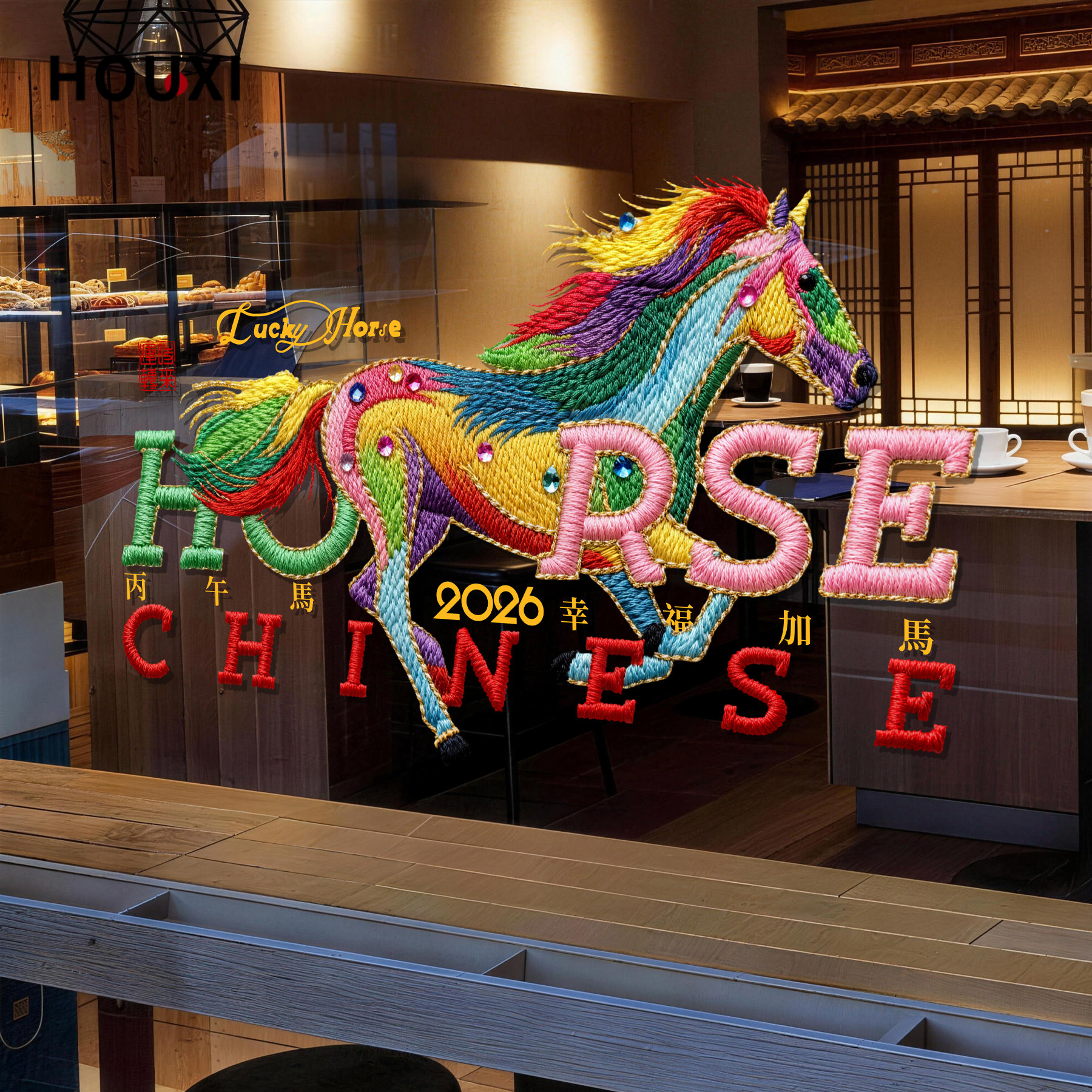 2026新款奔腾马年仿布艺门贴新年装饰春节玻璃贴纸平面毛线窗花贴,家居饰品,门贴,淘宝优惠券,粉丝福利购,淘宝优惠卷