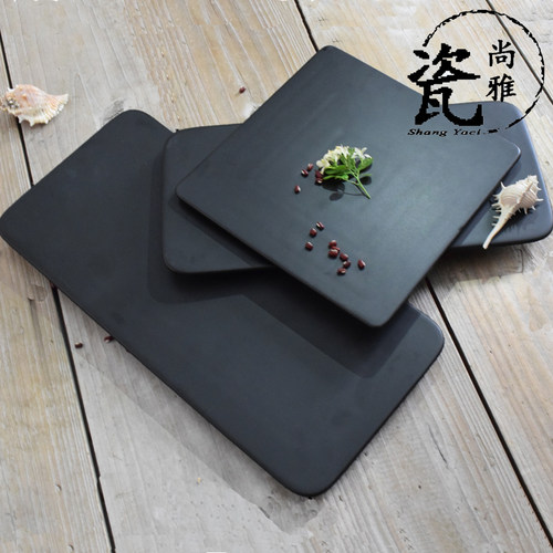哑光黑色陶瓷盘长方正方圆形平板盘西餐盘甜品盘寿司盘蛋糕盘子 - 封面