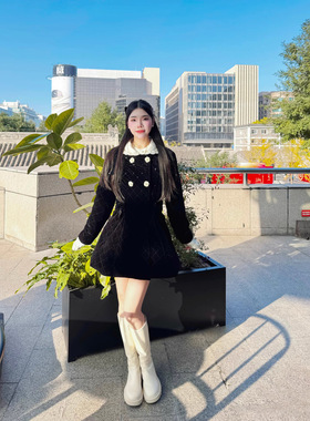 拉家同款2025冬季新款赫本优雅复古黑色丝绒中长羽绒服外套