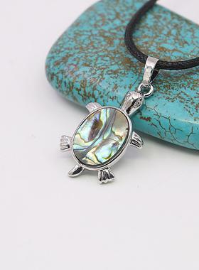 乌龟项链油菜花鲍鱼贝壳皮绳女黑