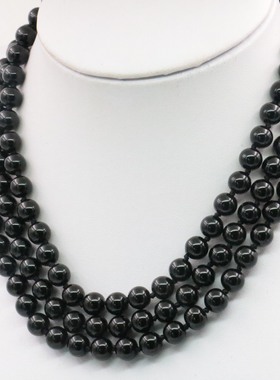 长款玉石玛瑙圆珠女黑色项链天然