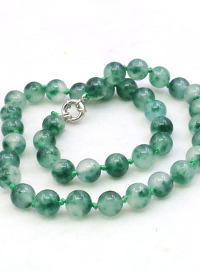 油菜花玉髓玉石圆珠女花青色项链