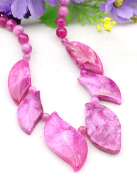 6-14mm圆珠叶子搭珠天然石项链