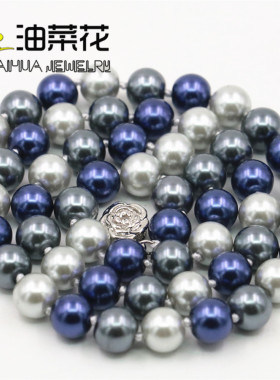 圆珠灰黑蓝混色特色珍珠项链项饰